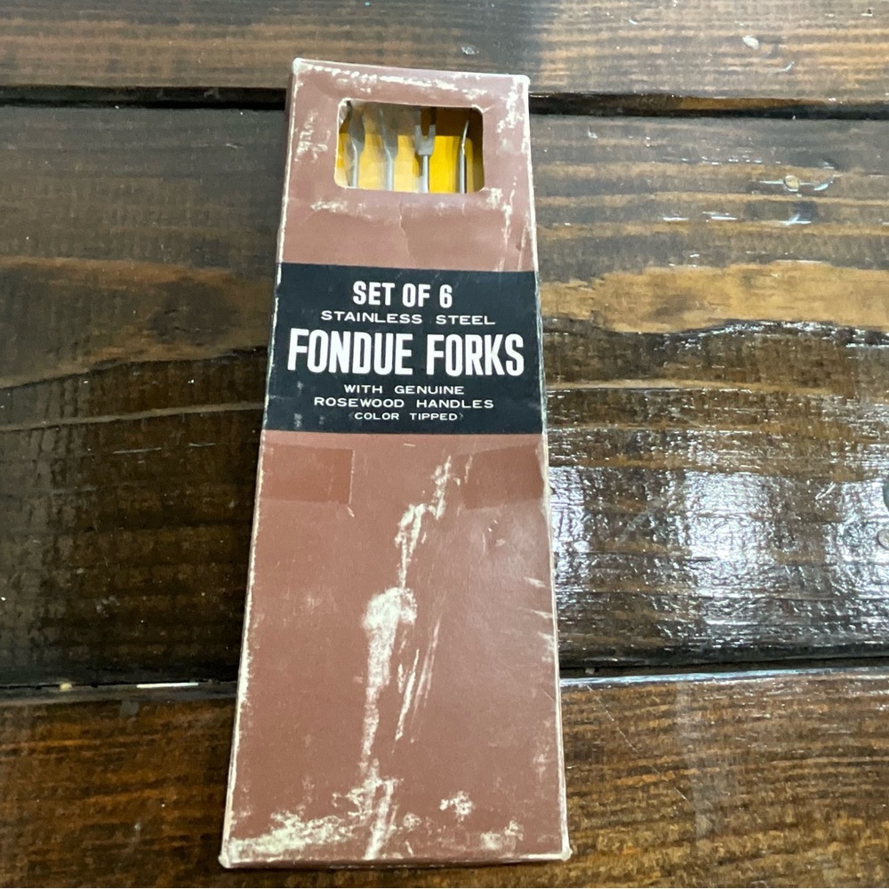 Vintage Set of 6 Fondue Forks with Colored Ends IOB Japan